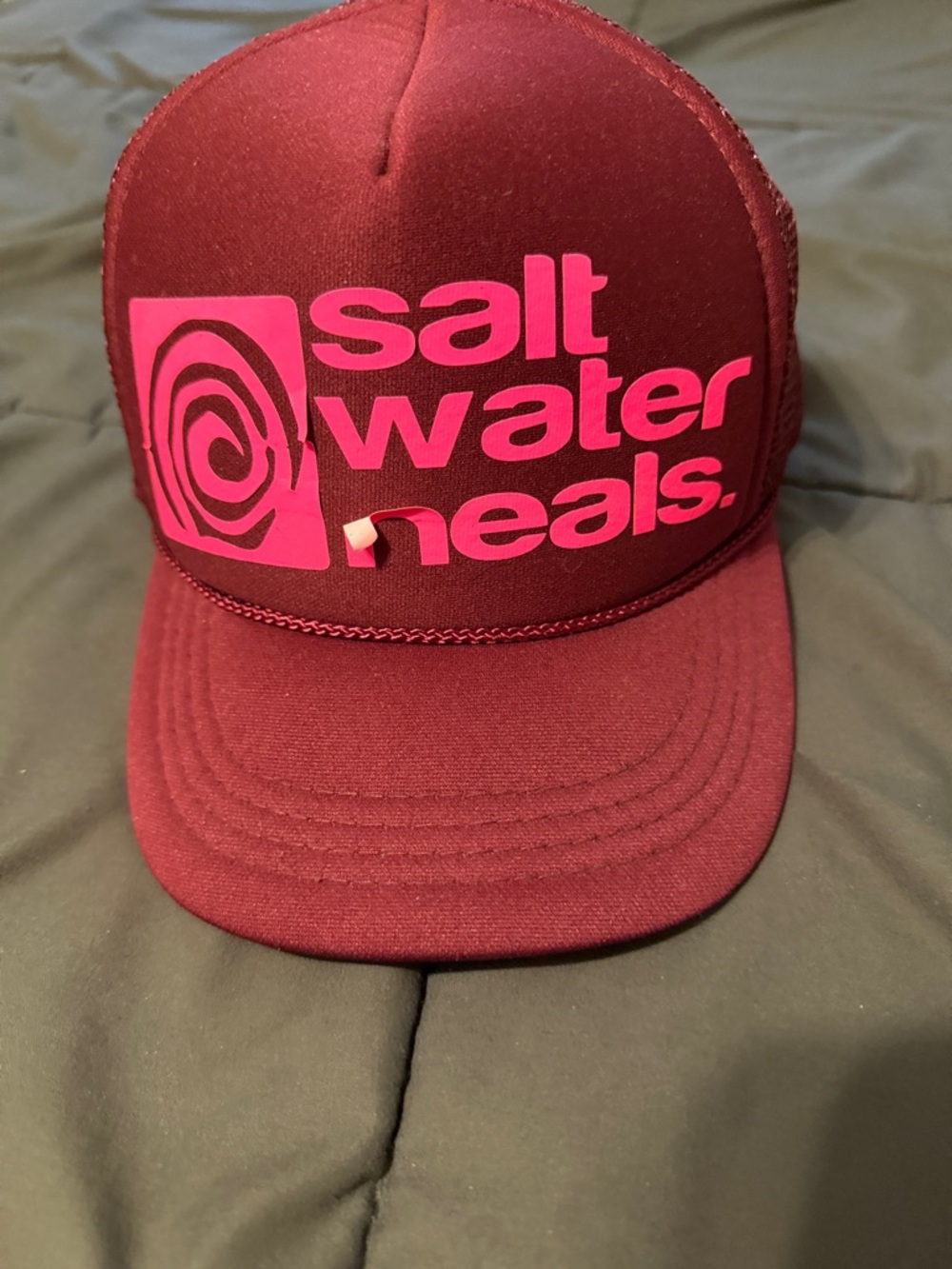 Salt Water Heals Maroon Trucker Hat with Pink Logo